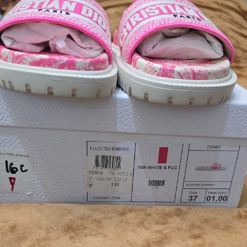 Dior Pink Floral Sandals Fluto TDJ EMBROI Size 37 - Picture 3 of 7